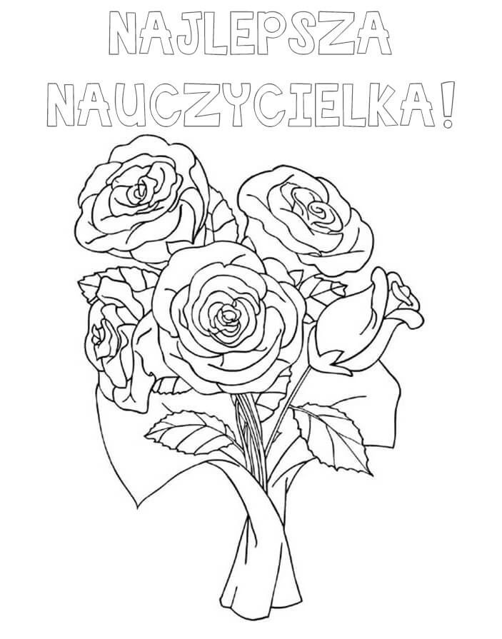 Kolorowanka bukiet róż dla nauczyciela